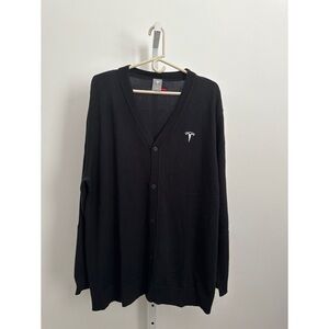 TESLA V Neck Button Down Cardigan Sweater Black | 2XL